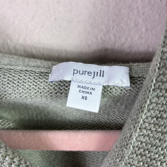Pure Jill Sage Green Silk Cotton Blend Knit Sweater Kangaroo Pockets Hooded XS - Picture 2 of 8